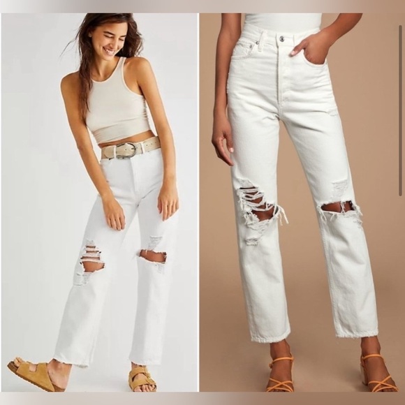 AGOLDE 90's Mid Rise White Loose Fit Distressed Jeans - Picture 2 of 3